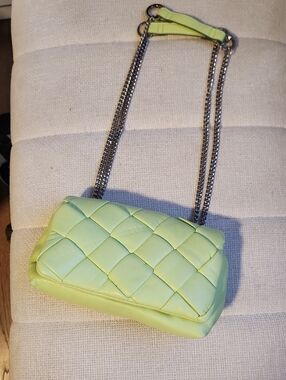 a new day Quilted Shoulder Bag in Lime Green with Silver Chain